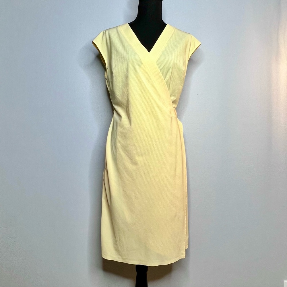 Athleta Womens Newport Wrap Dress Sz Petite Small UPF City Stripe Lunaria Yellow